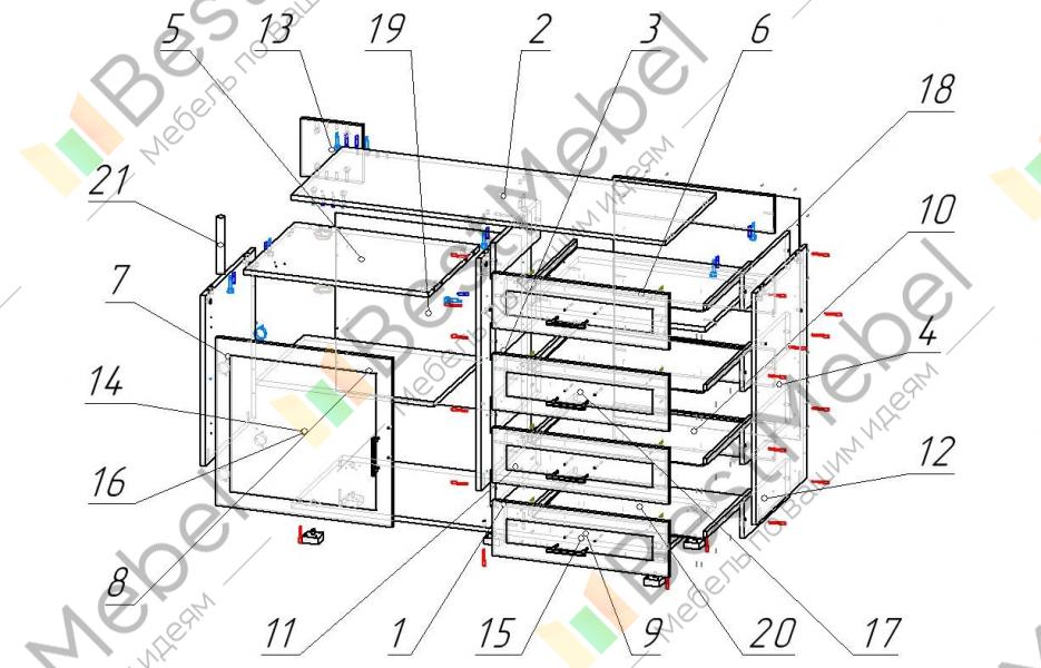 Схема сборки комода 6 ящиков