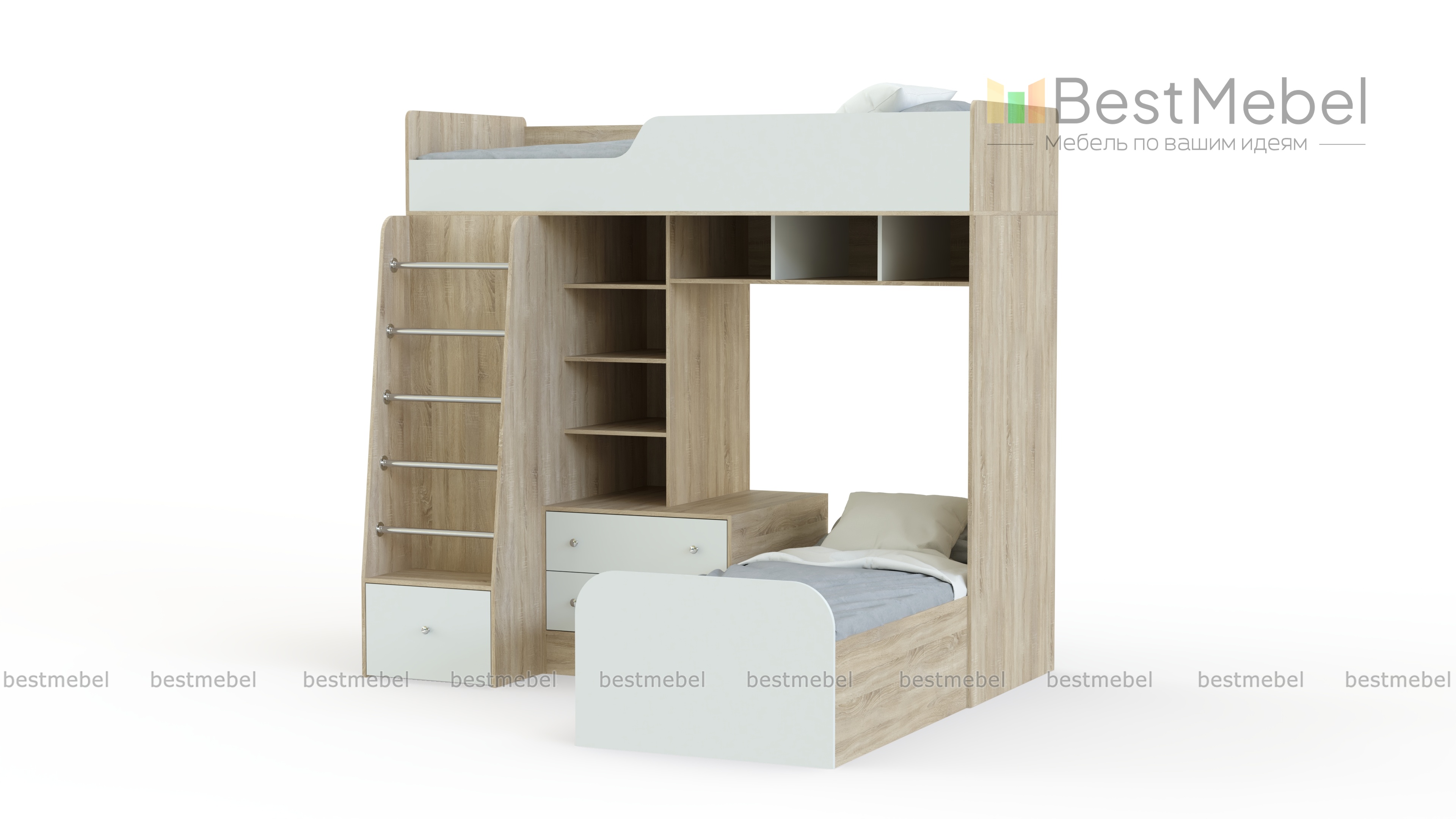Угловая двухъярусная кровать Астра-4 BMS